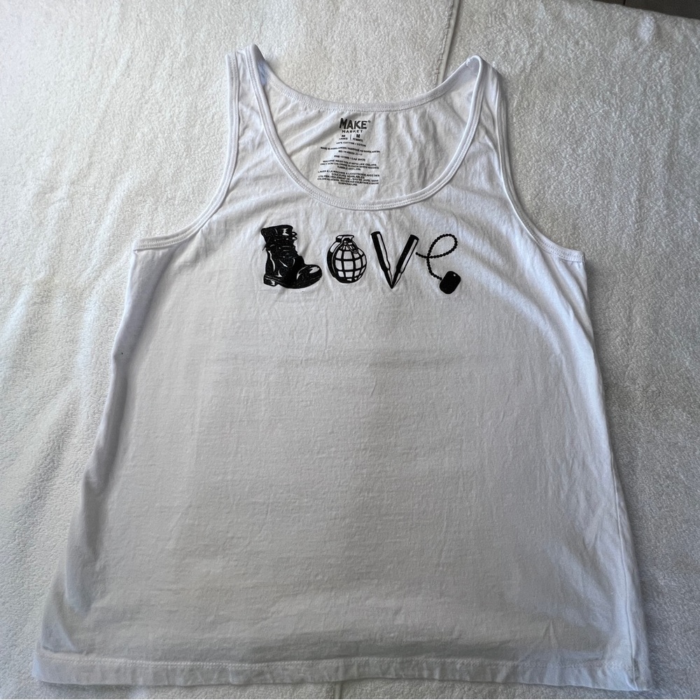 Custom Made White Tank Top with Love Graphic